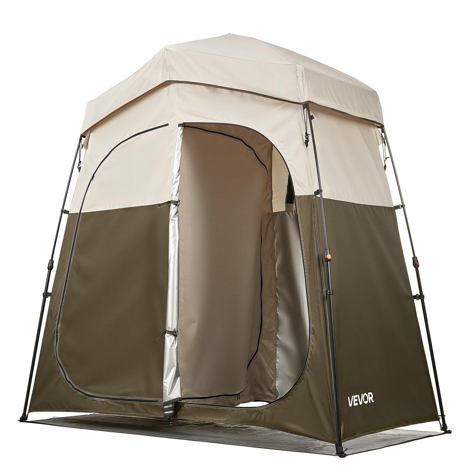 fathersdaygift  VEVOR Camping Shower Tent, 2-Room Foldable Portable Privacy Tent Changing Room with Ground Stakes, Ropes, and Carry Bag, 150D Oxford Fabric with Silver Coating, for Camping, Beach, and Fishing