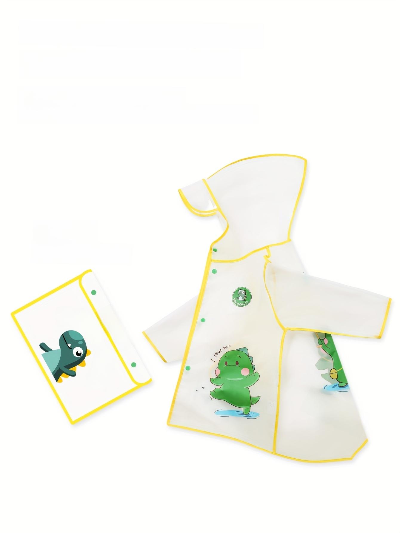 Children's Cartoon Dinosaur Raincoat EVA Material Hooded Poncho Long Sleeves Non Elastic Knitted Fabric Loose Fit for Boys Girls All Seasons Outdoor Wear