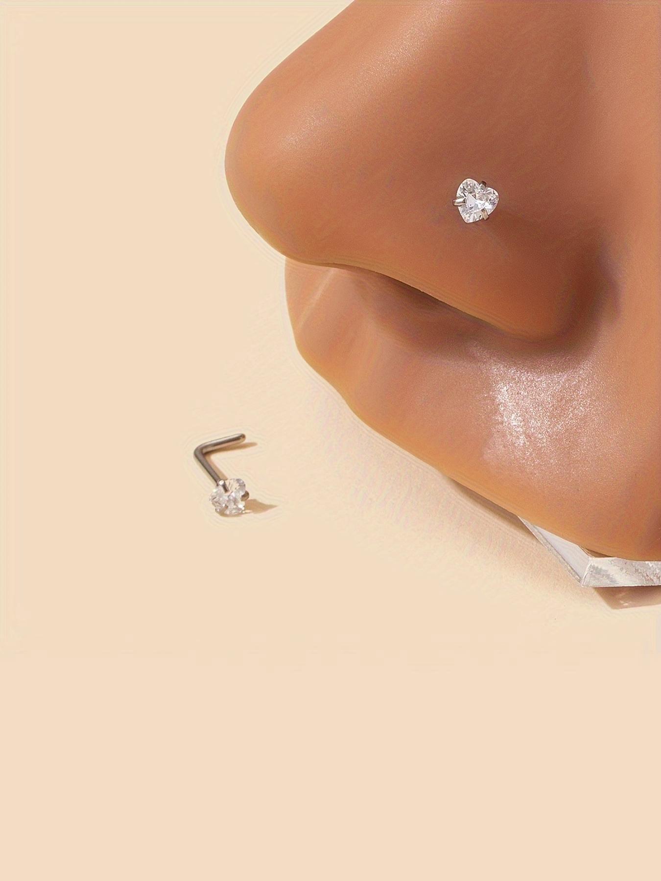 Cute Heart Shaped Nose Studs, Zircon Inlaid Nose Rings, Fashionable Body Jewelry, Nose Piercing Jewelry for Women & Girls, Trendy All-match & Exquisite Jewelry for Birthday Gift