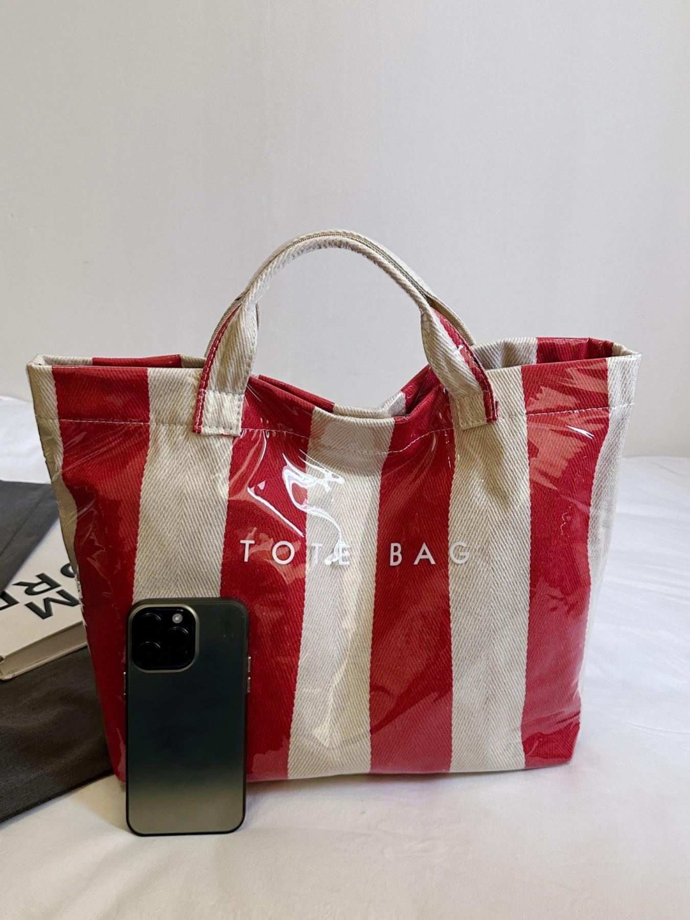 New Large Capacity Striped Tote Bag, Simple Fashion Colorblock Handbag, Daily Commute Shopping Bag, Women's Underarm Bag, Commuter Tote Bag