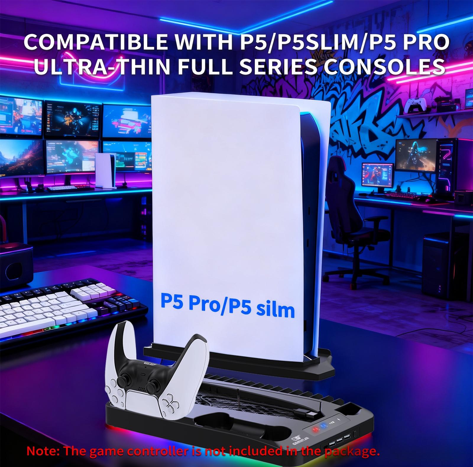 GAMINJA P58 Charging Base Cooling Bracket Compatible With PS5 Console, Vertical Stand Cooling Fan, Multi-functional Cooling & Charging Station for PS5 Slim Pro All Model Universal