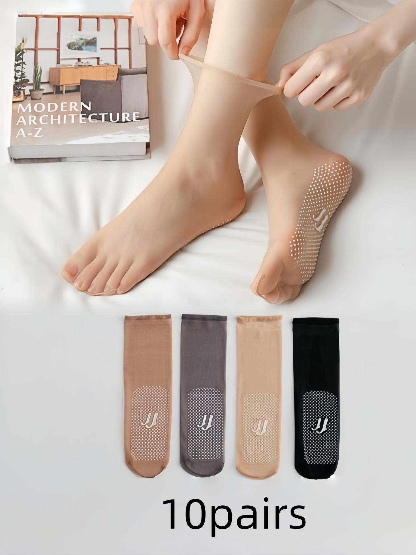 10 Pairs Summer New Invisible Crystal Socks, Ultra-Thin Seamless Anti-Slip Massage Bottom, Transparent Low Cut Short Stockings