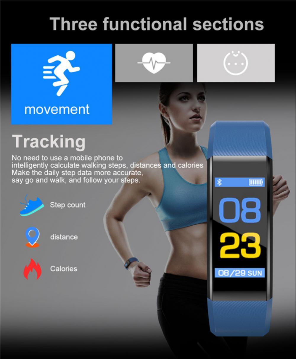 115plus Smart Watch for Men and Women, Bluetooth Wireless Fitness Tracker with Heart Rate, Blood Pressure Monitor, Remote Camera, Waterproof Design & Wireless Charging for Fitness Enthusiasts