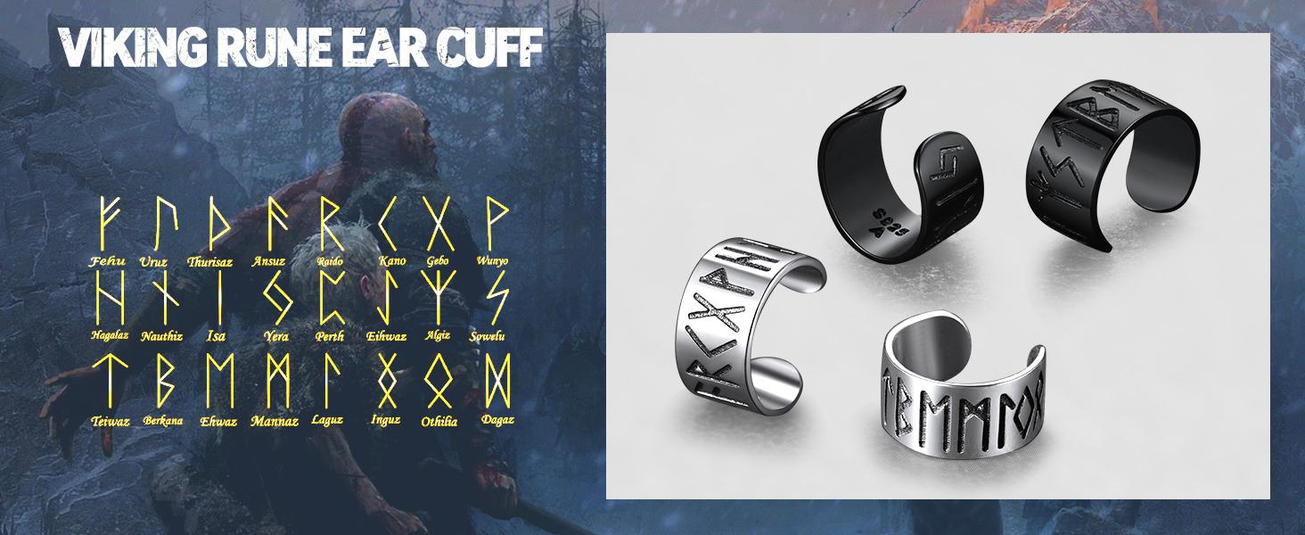 FaithHeart Norse Viking Runes Ear Cuffs Hoop Earrings for Women Men Gothic Jewelry Father's Day gift