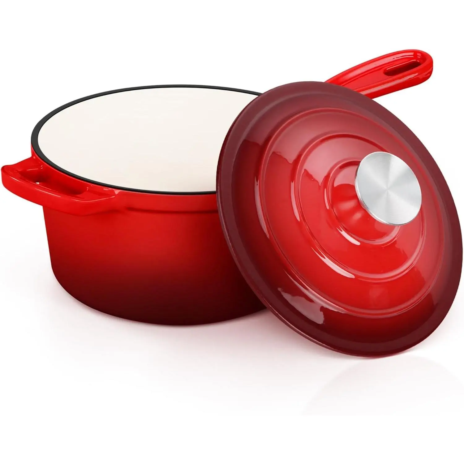 Enameled Cast Iron Sauce Pan, 2 Quart Dutch Oven Saucepan with Lid, Small Sauce Pot for Cooking, Boiling, Healthy & Non Toxic, Induction & Oven Safe, Red