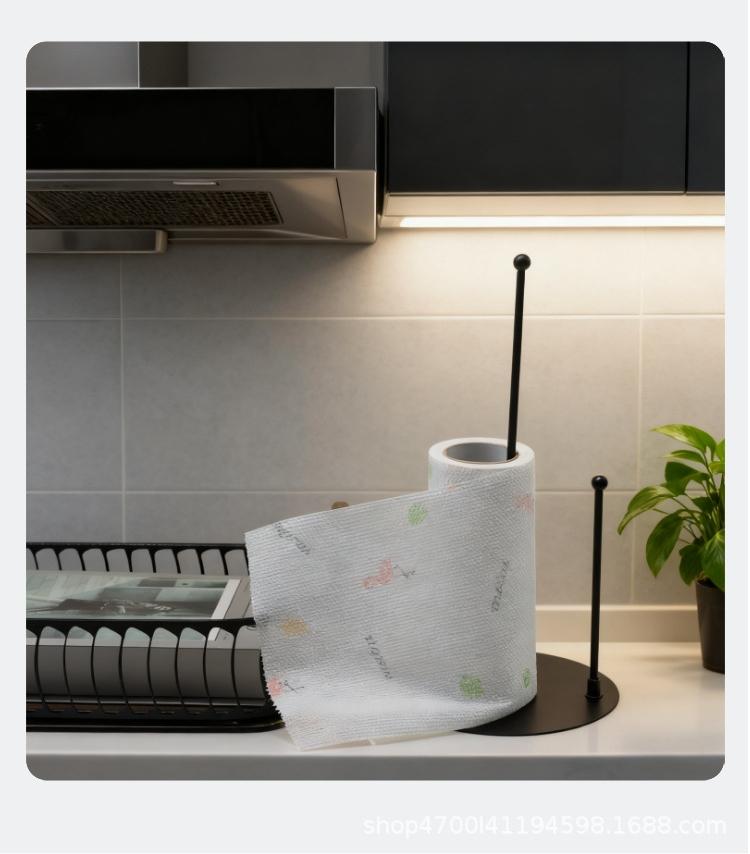 Kitchen Paper Towel Holder - Vertical Countertop Storage Rack, Space-Saving Design, Sturdy Iron Frame and Natural Bamboo Shelf, Suitable for Paper Towels, Hand Towels, Oil Absorbing Towels - Modern Kitchen Countertop Organizer