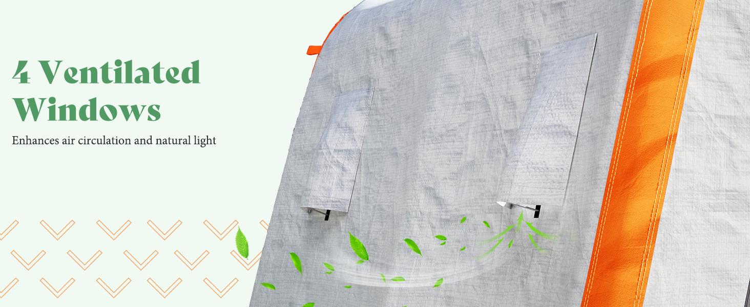 VanAcc Modern Heavy Duty Portable Shed Storage Shelter, Household Outdoor Shed with 2 Waterproof Windows & Roll-up Zipper Door, Carport for Motorcycle, Bike