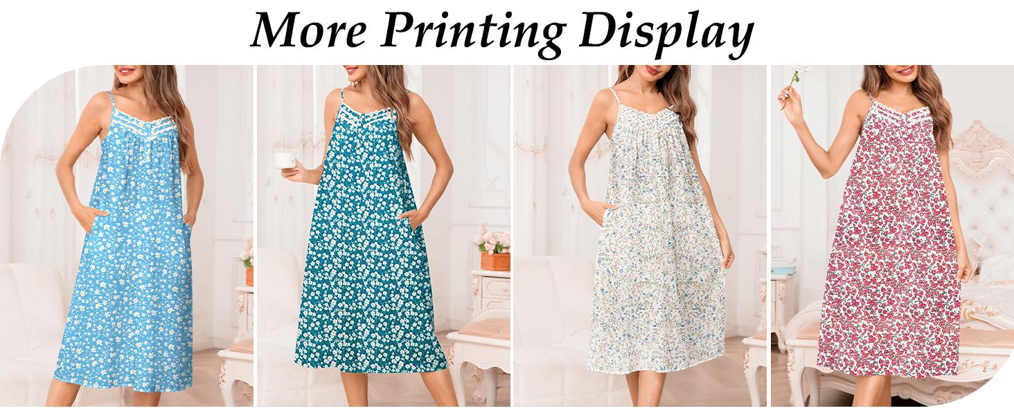 SWOMOG Women's Nightgown Sleeveless Lace Nightdress Adjustable Strap Sleepshirt V Neck Print Nightwear with Pocket S-3XL Loungewear Womenswear Bag Elegant Pajama Casual Party Style Rayon SWOMOG Women's Nightgown Sleeveless Lace Nightdress Adjustable Strap Sleepshirt V Neck Print Nightwear with Pocket S-3XL Loungewear Womenswear Bag Elegant Pajama Casual Party Style Rayon
