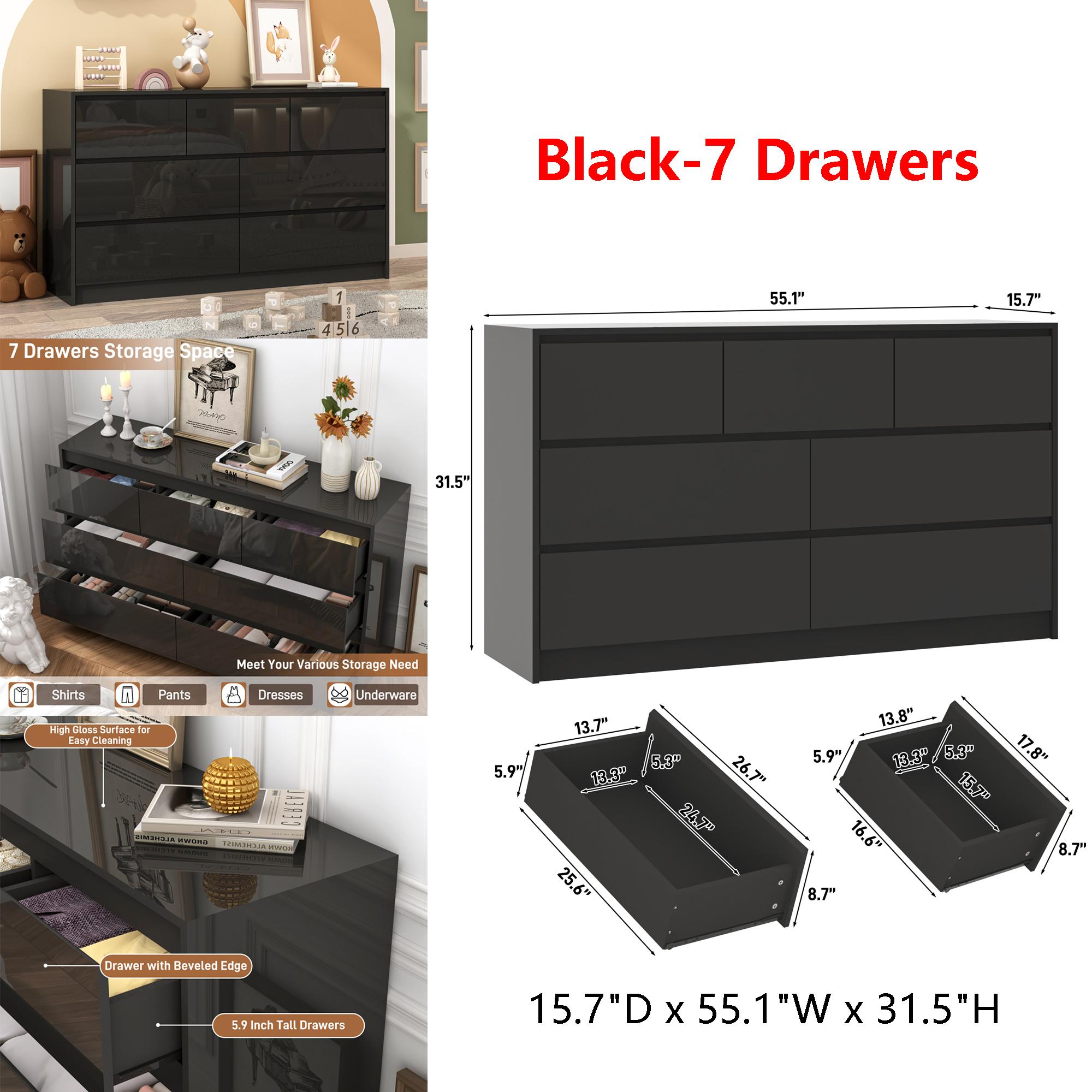 Dresser for Bedroom, Modern Dresser with Drawers, Large Wood Chest of Drawer Handle Free, Long Dresser for Bedroom, Living Room, Entryway, Hallway, White/Black