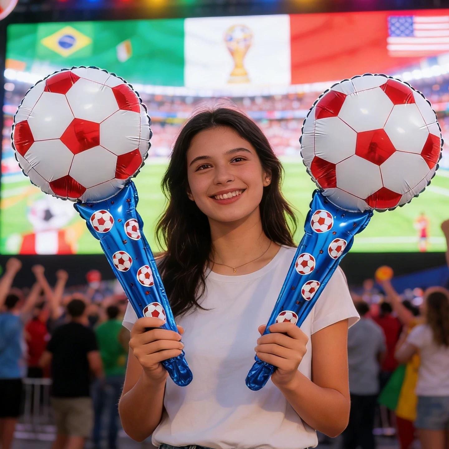 8pcs 2026 World Cup-themed Set of 4 Soccer-Shaped Headbands and 4 Handheld Cheer Sticks with Foil Balloons—World Cup Party Decorations, Props, and Photo Backdrops
