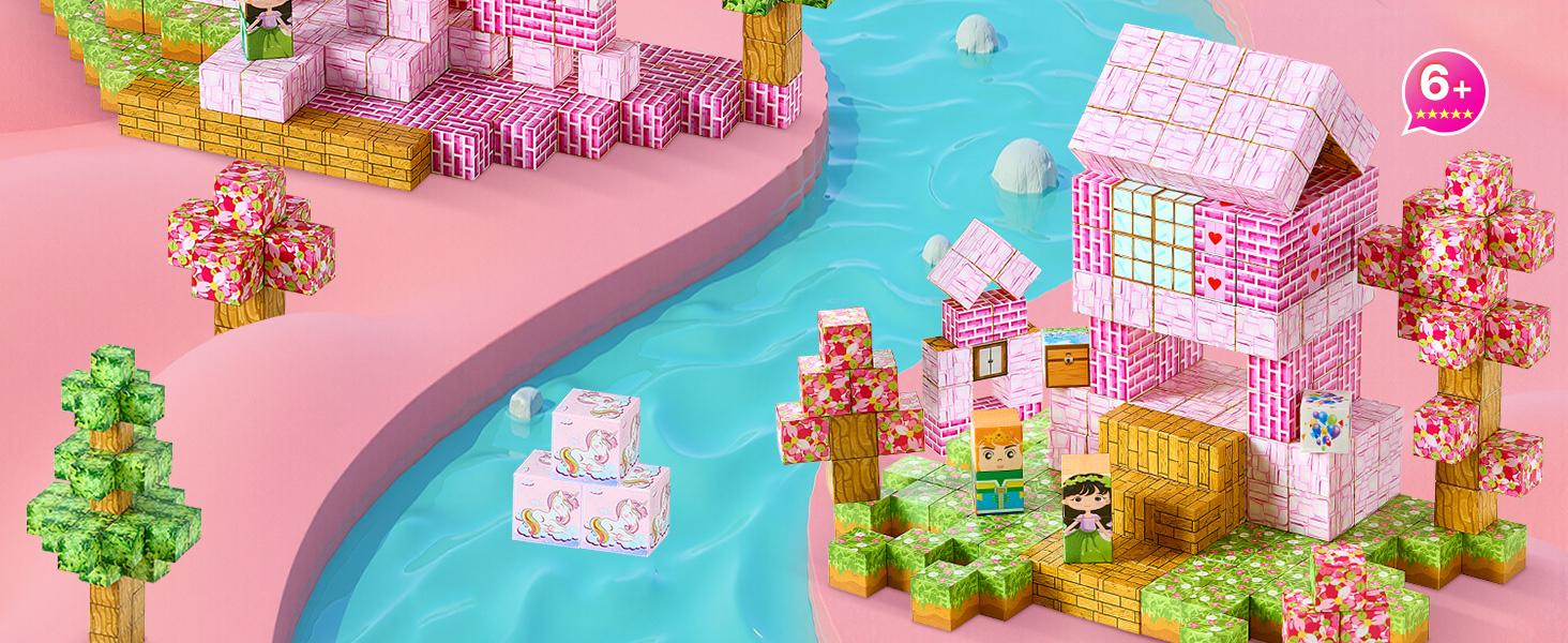 VEVOR Magnetic Blocks, 100 PCS Princess Castle Set, Magnetic Building Cubes for Kids, STEM Montessori Sensory Toys for Christmas Birthday Gift, Construction Stacking Toy for 3+ Years Old Boys Girls