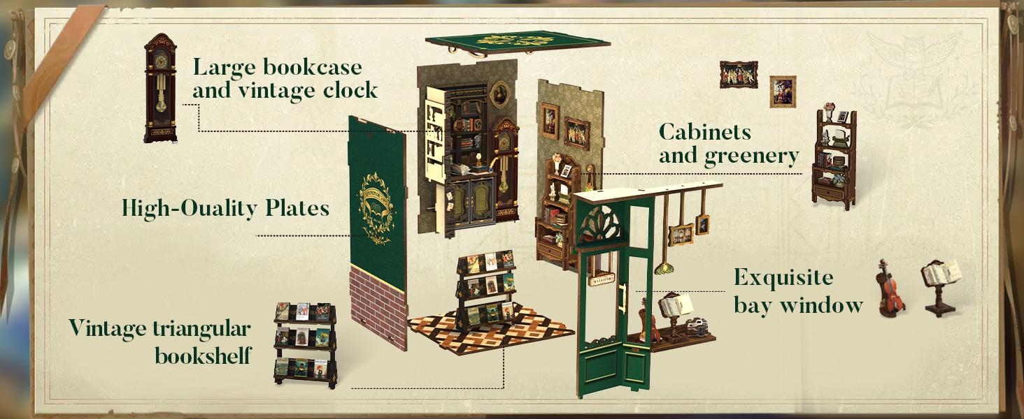 CUTEBEE OWL BOOKSTORE DIY Book Nook Kit with LED Lights Wooden Miniature Bookcase & Dollhouse Decor Handmade Craft Holiday Gift Black Friday Deal - Building Blocks Set