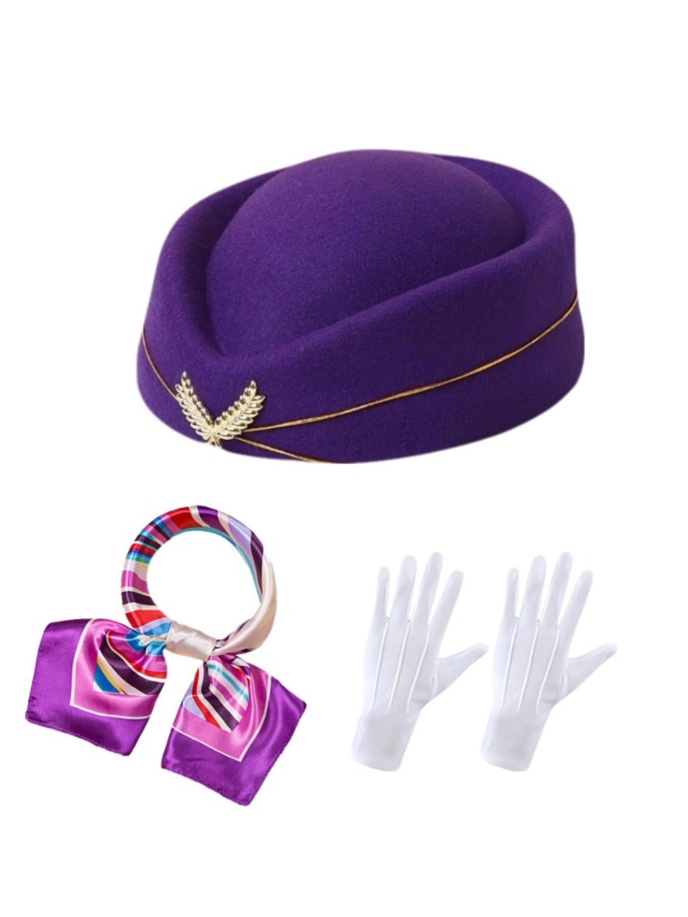 3-Piece Holiday Flight Attendant Costume Set for Women, Includes Hat, Scarf, Gloves, Perfect for Role Play, Vintage Stewardess