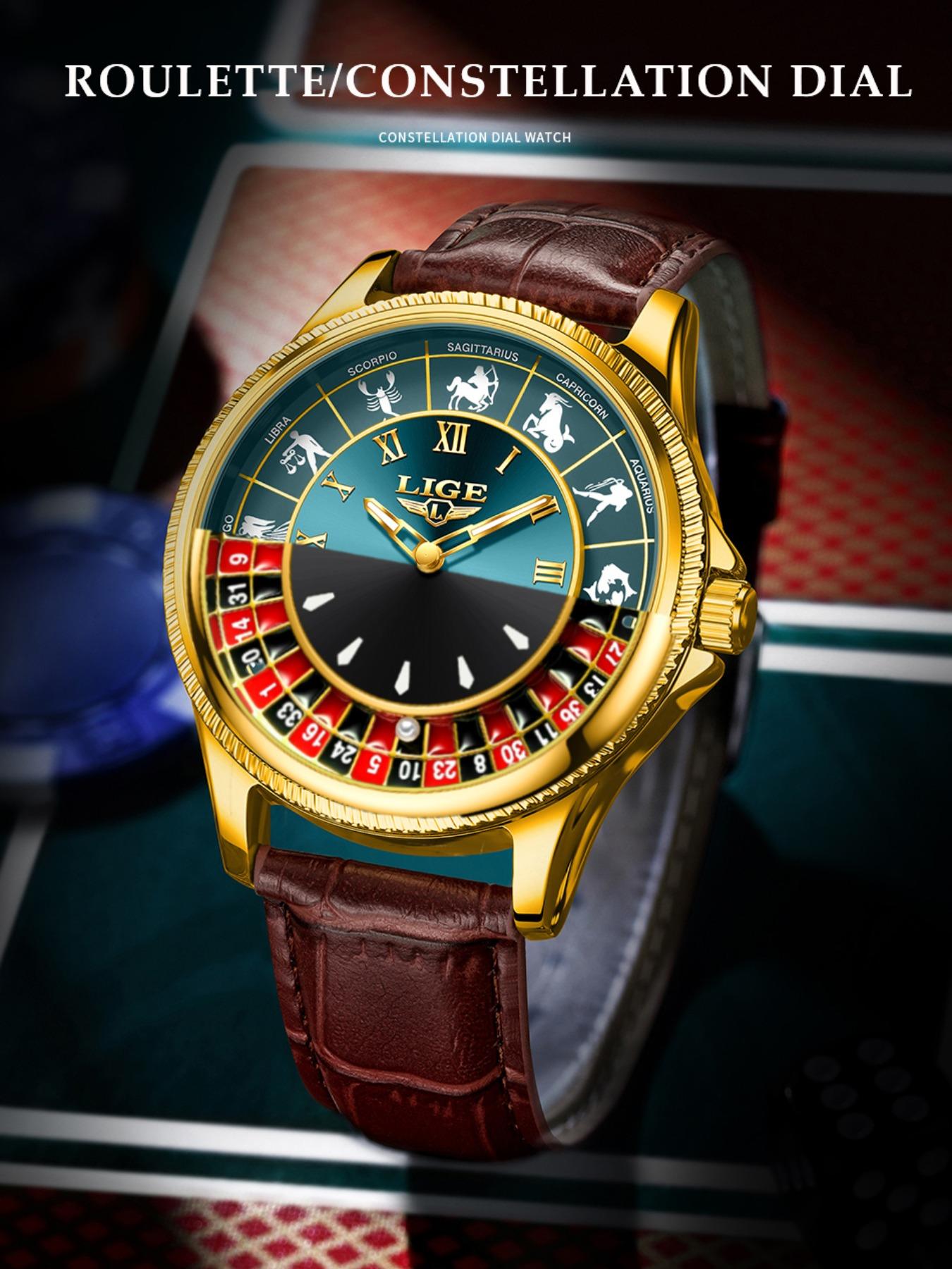 Men's Casual Round Dial Russian Roulette / 12 Zodiac Theme Interactive Analog Quartz Watch, Waterproof Wristwatch for Parties and Daily Wear, Analog Wristwatches