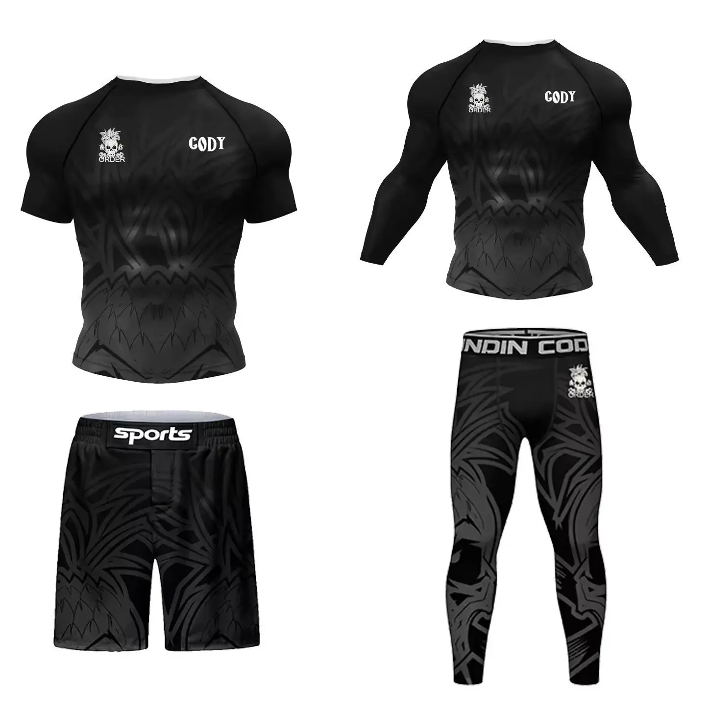 4Pcs/set Rashguard Men MMA Compression Shirts  Jiu Jitsu MMA T-shirt+Pant Muay Thai Shorts Clothing Bjj Gi Kickboxing Jerseys