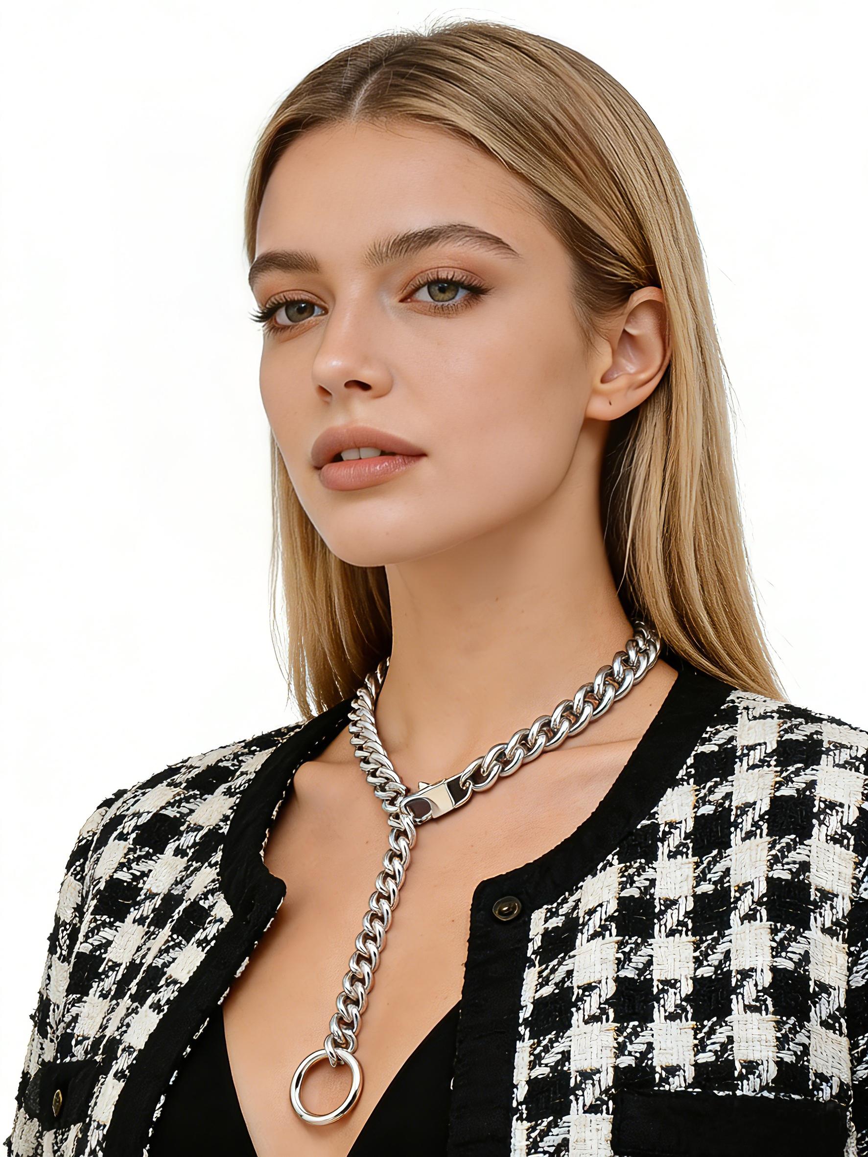 Fashion Women's Silver Color Tail Chain, 11mm Stainless Steel Cuban Necklace, Waterproof, Anti-Allergy, Hip-Hop Style, Valentine's Gift