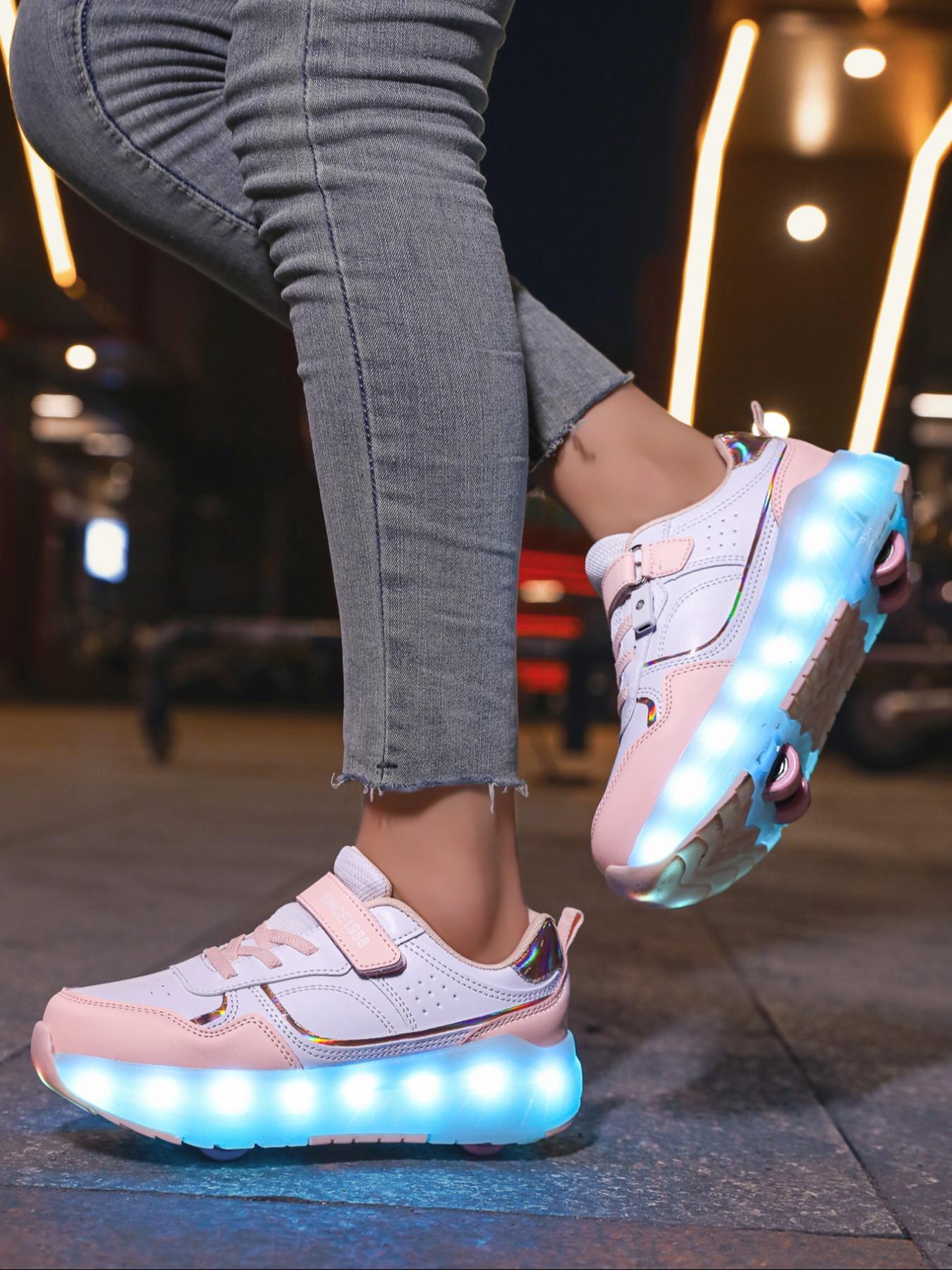 LED Light-Up Roller Skates, PU Leather Four-Wheel Inline Skates, USB Rechargeable, Detachable Wheels, All-Season Casual Shoes, Skating Shoes