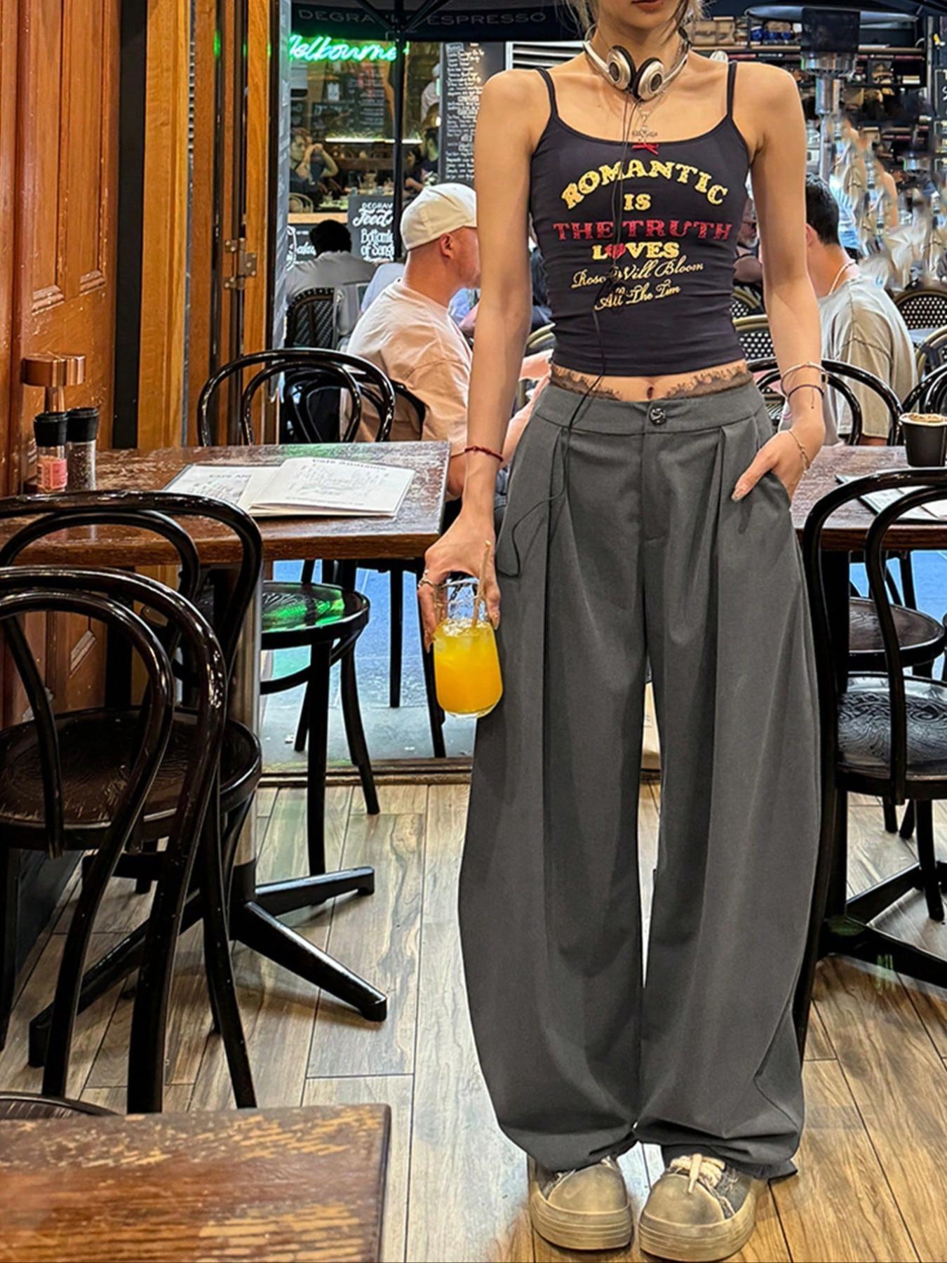 Women's High-Waisted Straight-Leg Loose Fit Pants, Womenswear, Plain Design, All-Season Wear, Casual Style, Perfect for Daily