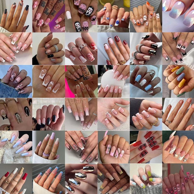 192pcs Reusable Nail Art Set, Nail Extension Kit, Glossy Finish Medium Almond Shape, Multi-Pack Blue Colors, Perfect Gift Idea