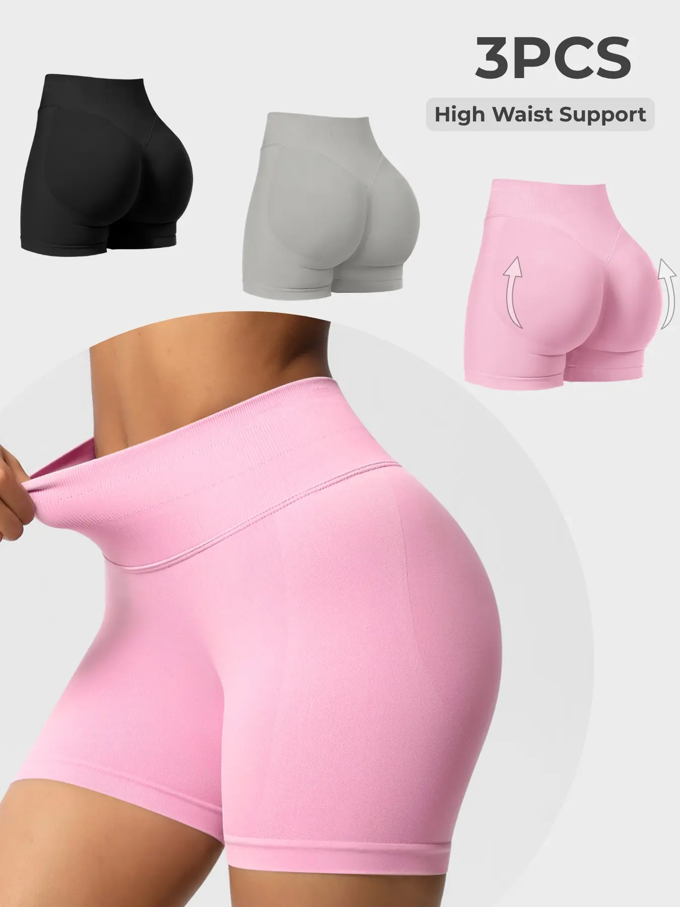 3PCS Women's High Waist Short Pants,High Impact Tummy Control & Hip Lifting Cycling Sports Shorts for Women, Quick Dry Seamless Skinny Athletic Pant, Figure Flattering Shaping Workout Shorts for Femal, Running, Gymoutfit, Cycling, Daily Casual Wear