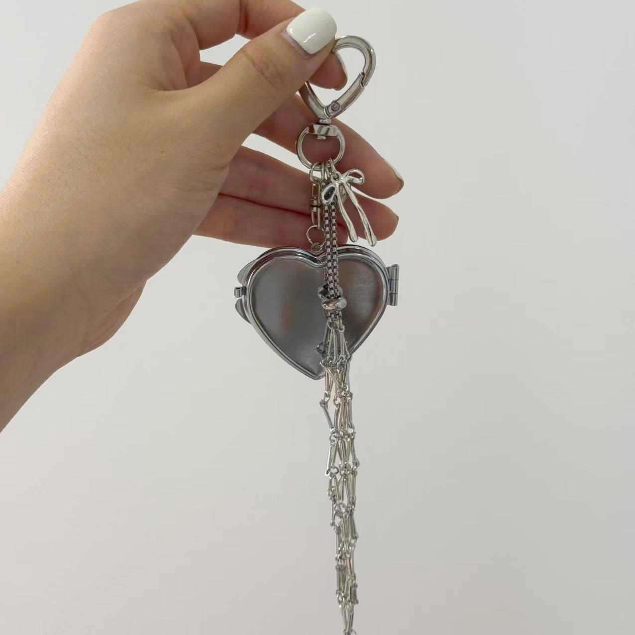 Ins style lady's fashion lipstick storage mirror case lipstick bag mesh bag keychain pendant