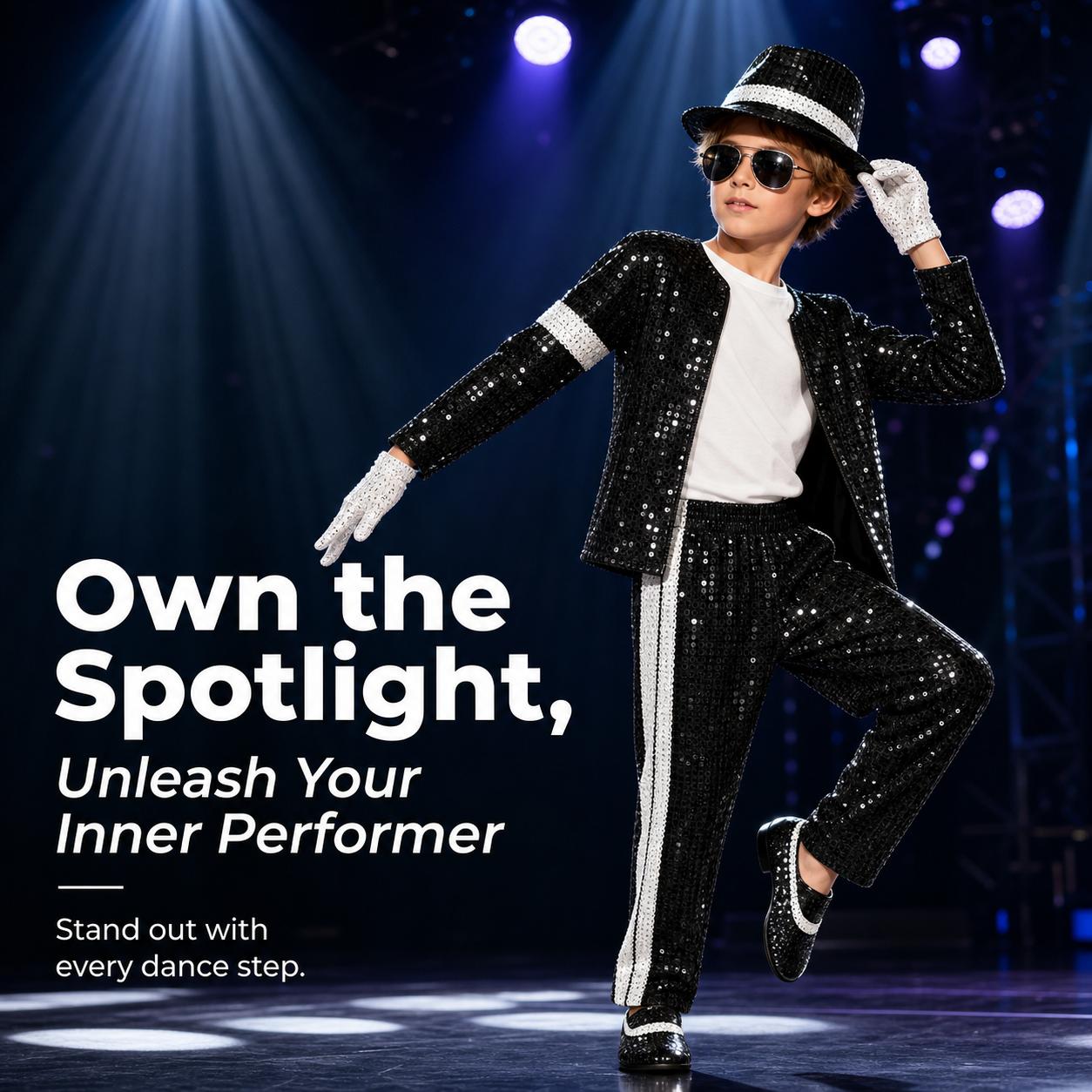 Boys' Hip Hop Dance Costume, 7-Piece Black & Silver Glitter Sequin Fabric Outfit, Stage Ready for Talent Shows, Loose Fit Pants, Matching Activewear Set, Sporty Sports Clothing Sets,back to school,back to school haul