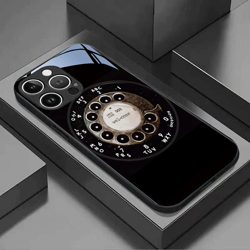 Creative retro telephone design tempered glass anti-fall phone case,for iPhone 17 Pro Max Phone Case 17 Air 16 E 15 Plus 14 13 12 11, Samsung Galaxy S22 S23 FE S24 Plus S25 ULTRA FE Plus A54 53 52 36 35 34 33 Note 20 Ultra