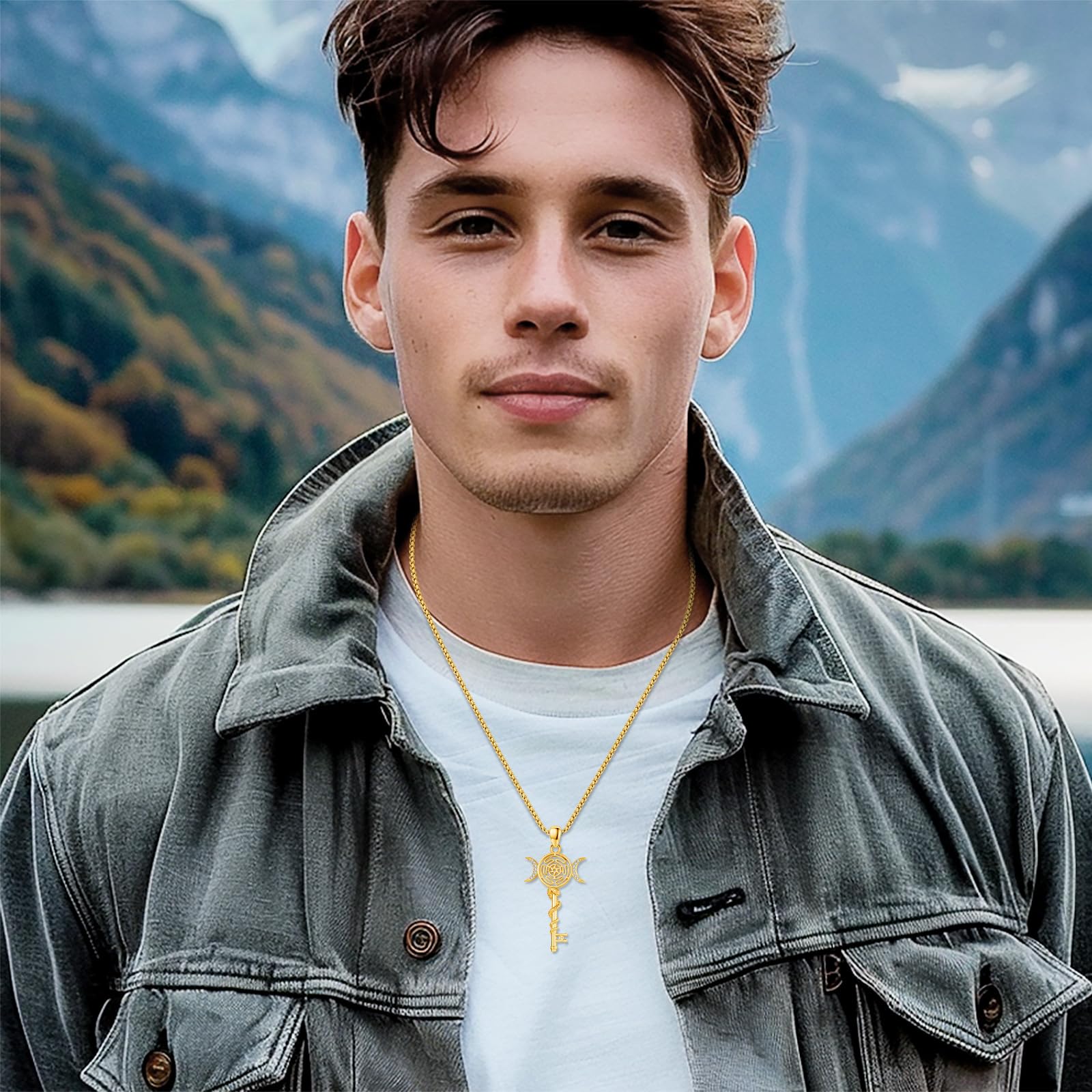 Thanches Hecate Necklace 925 Sterling Silver Triple Moon Goddess Pendant Wiccan Pagan Magic Amulet Jewelry Protection Witchcraft Tetragrammaton Witches Medal Perfect Gift for Women Men