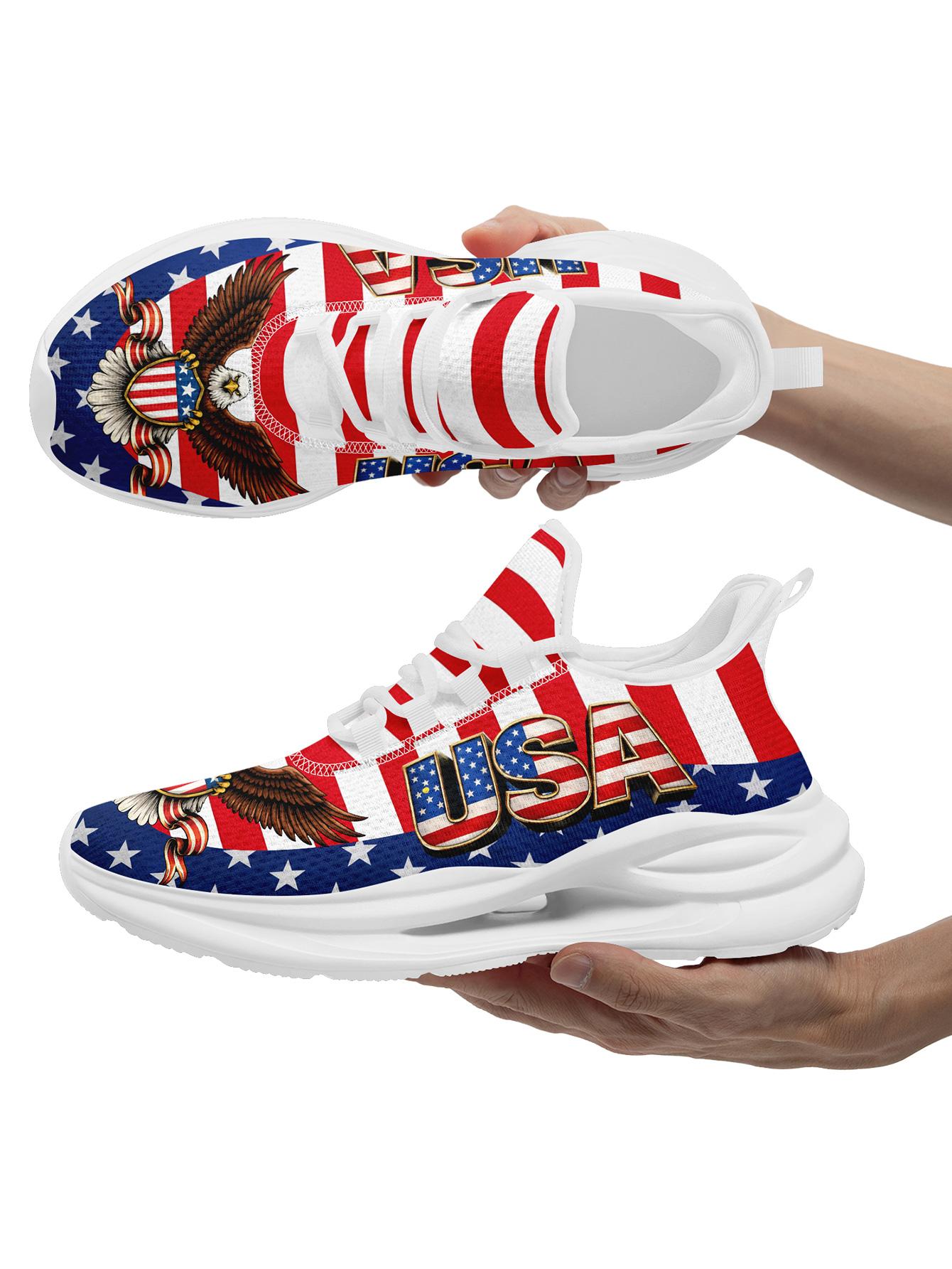 Men's Bold US Eagle Graphic Sports Shoes, Breathable Lightweight Athletic Blade Sneakers, Comfortable Plus Size Casual Footwear