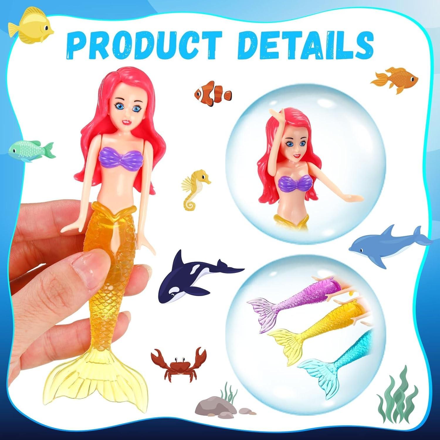 4 Pieces Mermaid Dive Bath Toys Colorful Mermaid Pool Swimming Pool Games for Boys Girls Teens Adults(Classic Style)