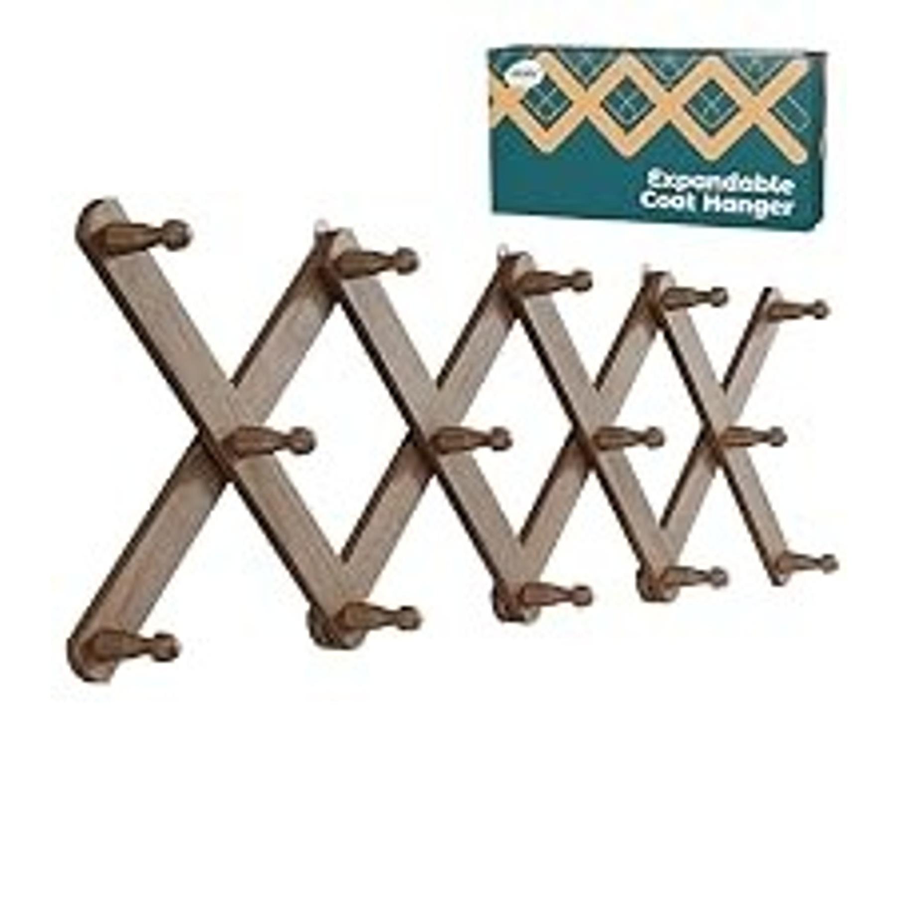 Wood Accordion Wall Hanger, Expandable Coat Rack Wall Mount with 14 Pegs, Expanding Hat Rack for Wall White