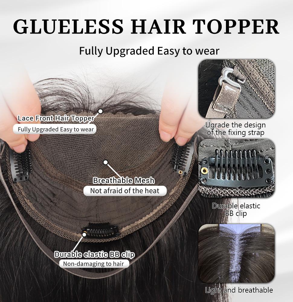 Human Hair Toppers for Women 14 inch Real Hair Topper Natural Breathable Invisible Hair Piece for Daily Party Use