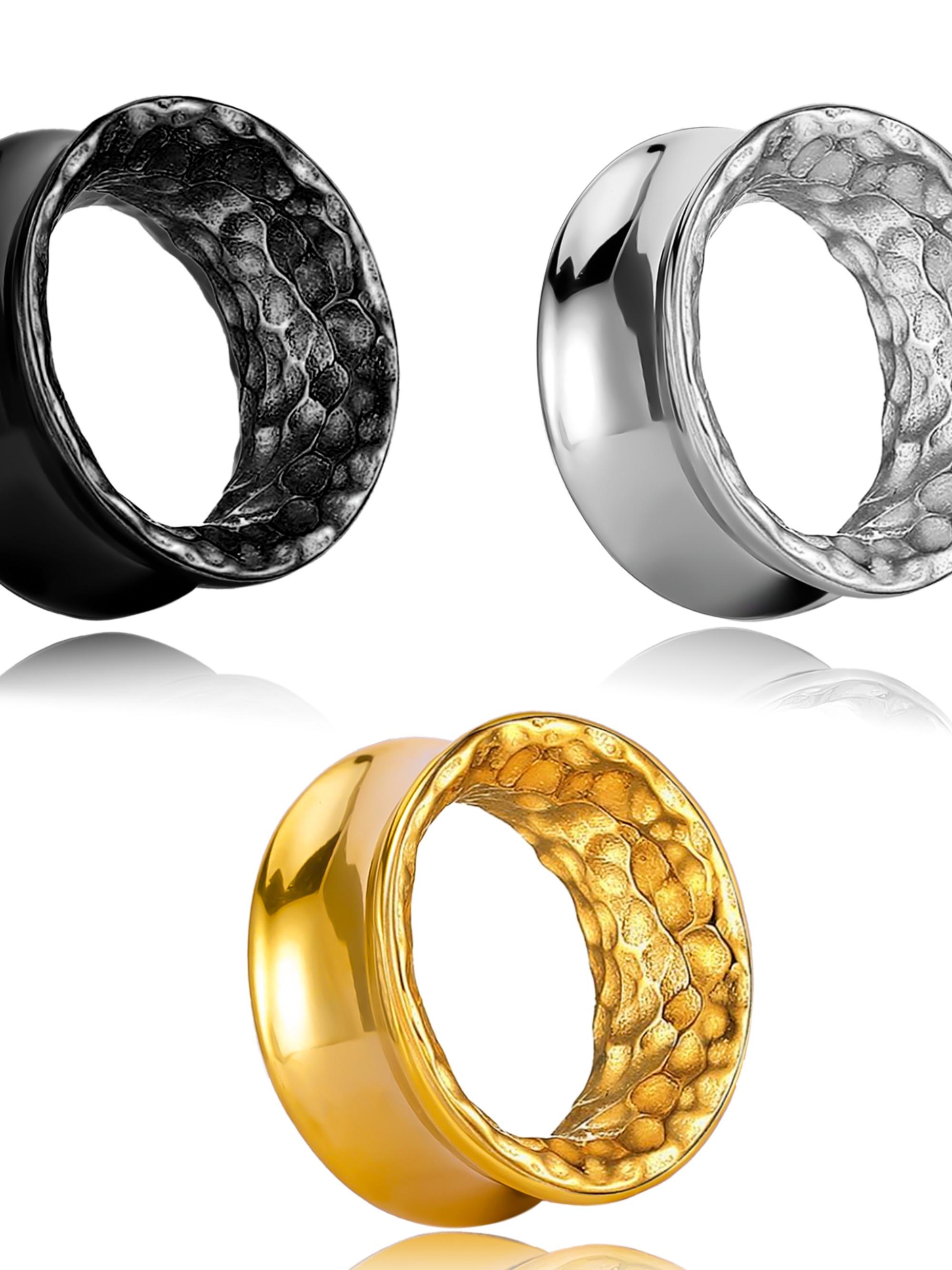 vanku 2pcs Hammered 316L Stainless Steel Ear Tunnels, Unisex Hip-Hop Punk Piercing Jewelry, Casual Style, Plain Pattern, All Seasons