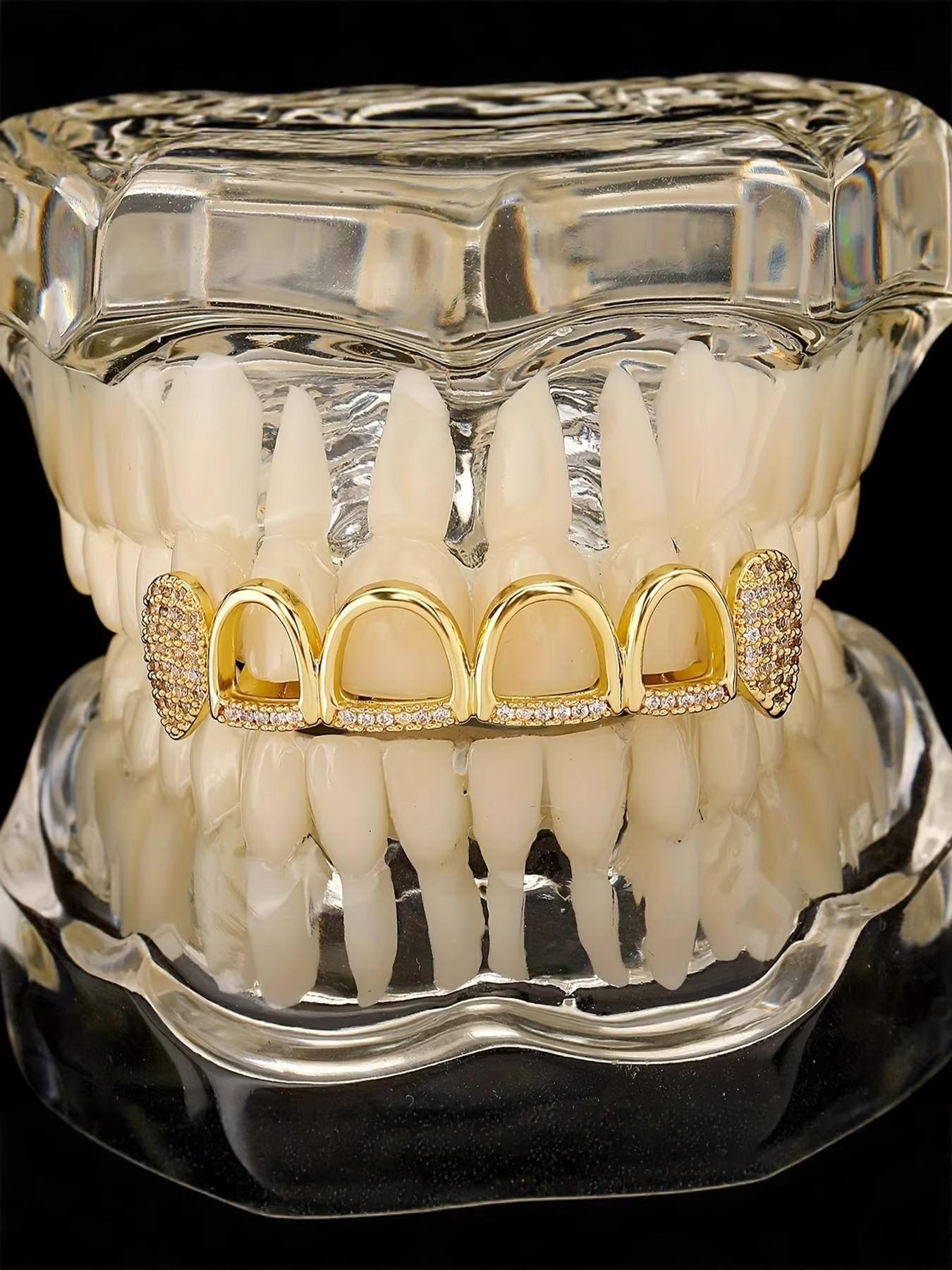 1/2 Set 6 Hollow Micro Inlaid Porcelain Teeth, Hiphop Style Unisex Dental Jewelry, Unique Punk Oral Accessories