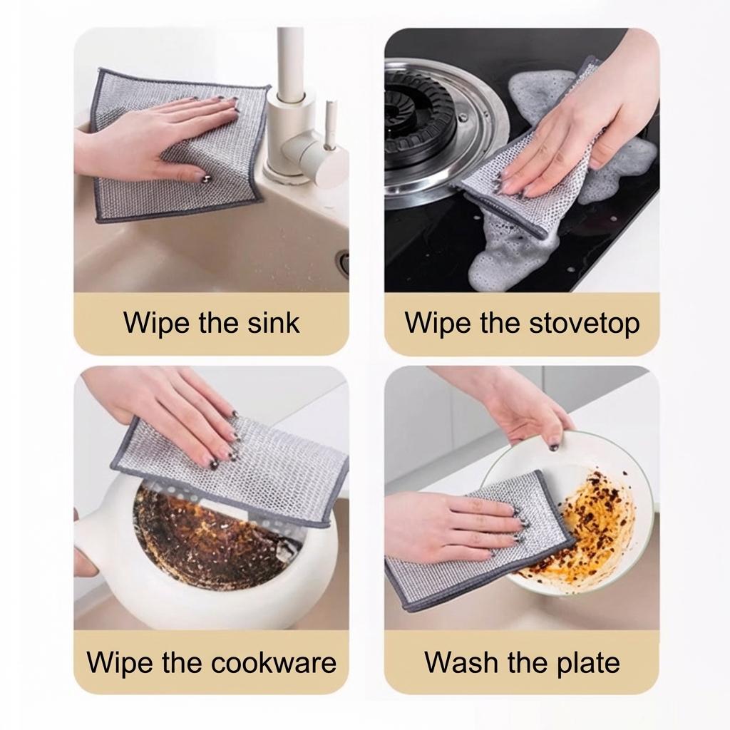 10 Count Non-Scratch Wire Dishcloth, Reusable 2-Layer Metal Scrubber for Wet & Dry Kitchen Cleaning , Cookware, Sinks, Dishes & Cooktops Wipe