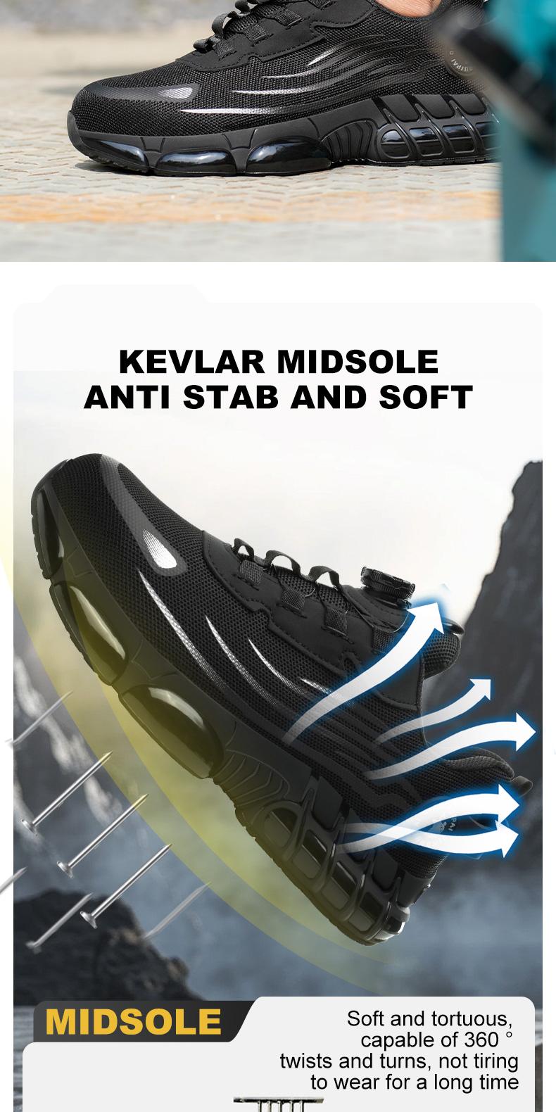 QINGRUIPAI Men's Breathable Mesh Work Sneakers Durable Anti-Slip Safety Shoes with Steel Toe Protection Comfort Fit for All Seasons Casual Striped Design Elastic Closure Non-Slip EVA Sole Outdoorfun Fathersdaygift