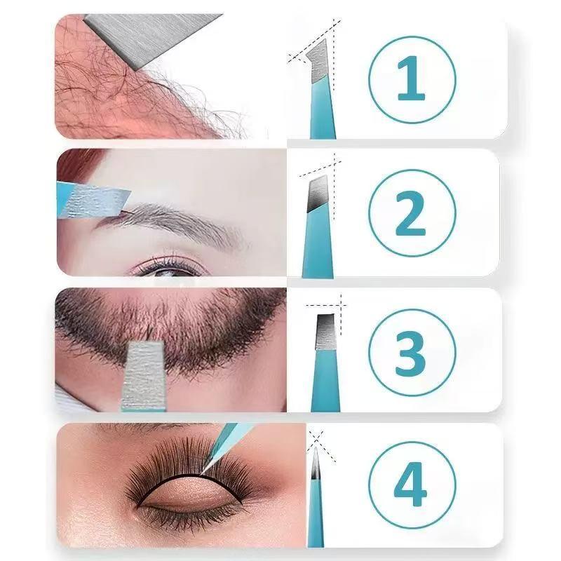 Precision Stainless Steel Eyebrow Tweezer Set, Non-Slip Hair Remover, Brow Grooming Tool, Portable Travel Kit with Storage Bag