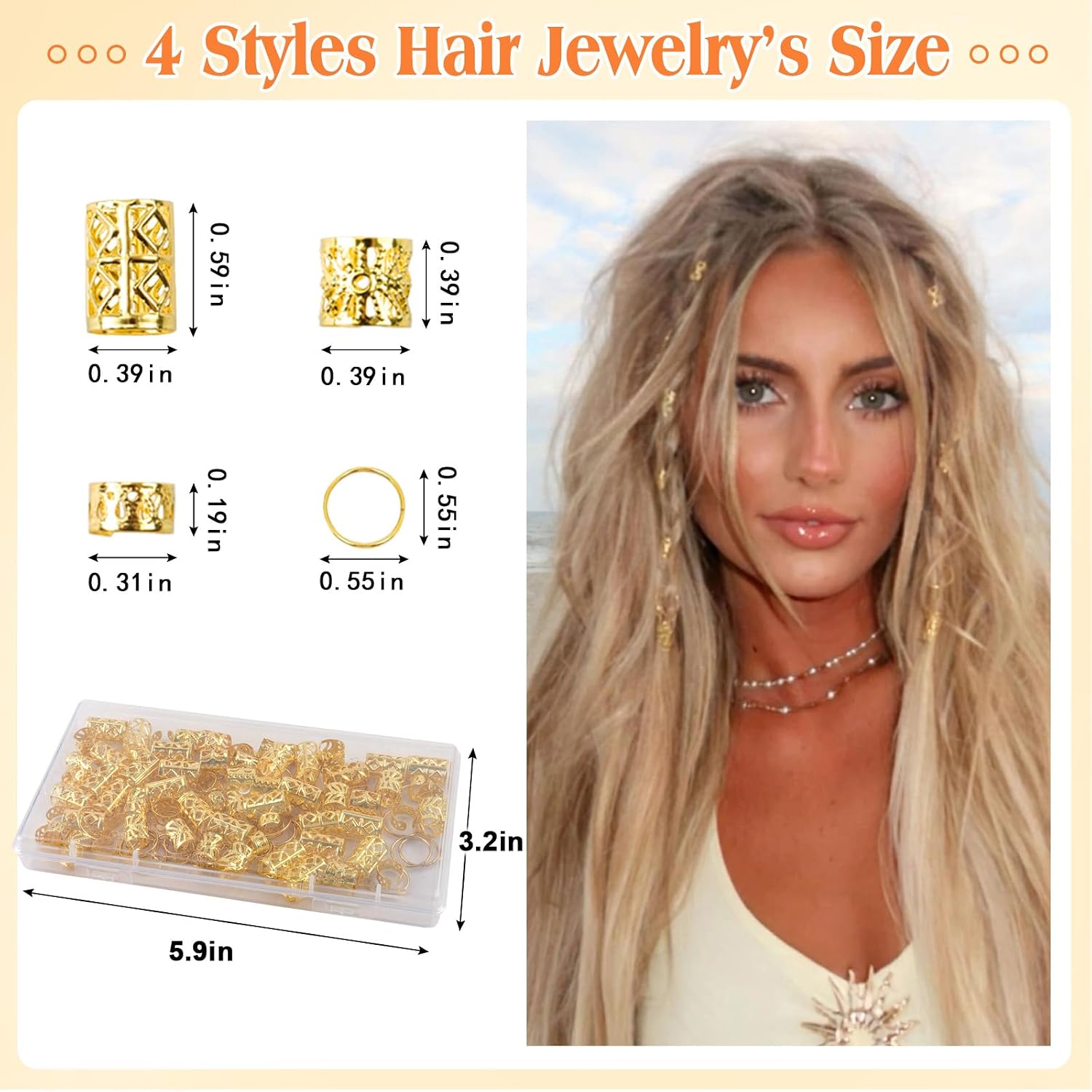 100 count  Hair  for Braids,  Hair Cuffs | 4 Styles Dreadlock Accessories, Adjustable Metal Hair Clips, Hair Rings Braiding Decorations for Women Men