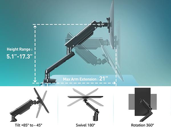 MOUNTUP 13"-32" Single Monitor Desk Mount, Adjustable Gas Spring Monitor Arm, White/Black