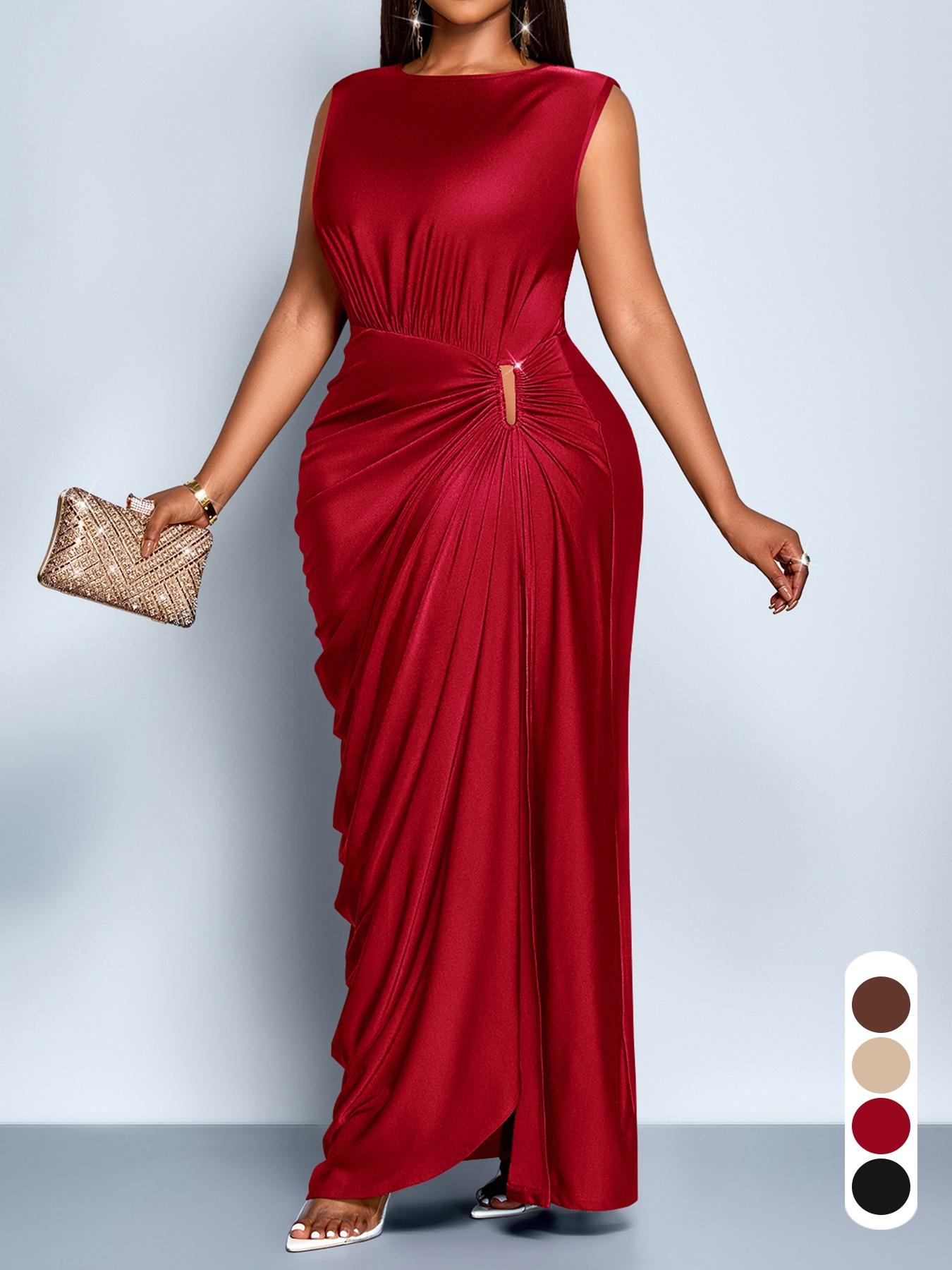 Elegant Casual Women's Plain Ruffle Dress, High Waist Fitted Sleeveless, Perfect for Evening Parties and Dates, All Seasons Fashion, Womenswear