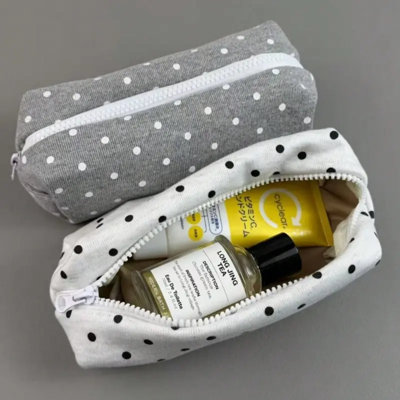 1pc Large Capacity Polka Dot Stationery Bag & Cosmetic Pouch: Korean Style Pencil Case | Minimalist Portable For Girls, Suitable For All Seasons, Suitable For Desktop Decoration, Desk Supplies, Office Supplies
