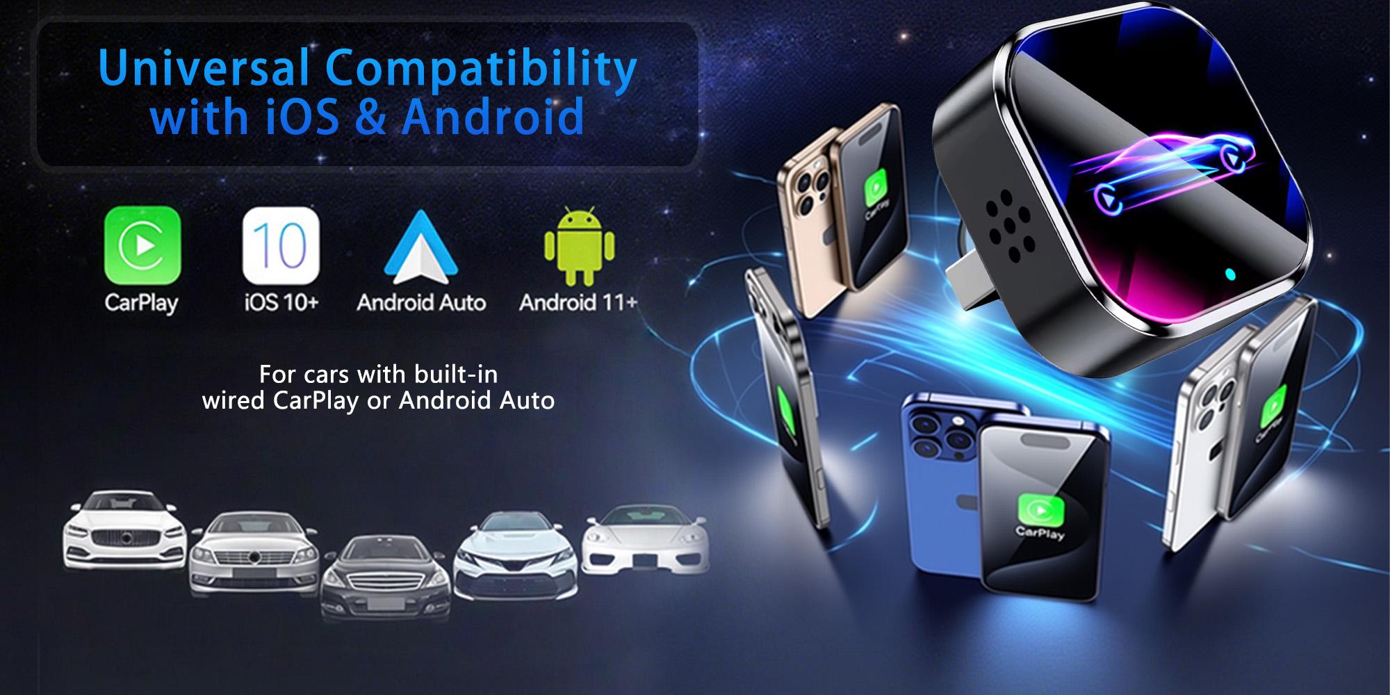 Two-In-One Wireless Car Adapter for iPhone Carplay/android, Fast Connection, No Delay, Hands-Free Calling, USB PD Charging