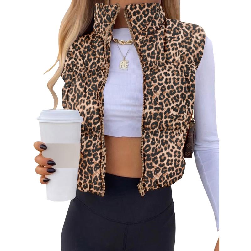 Tankaneo Women's Cropped Puffer Vest - Polyester Fitted Casual Sleeveless Jacket, Winter Zipped Front Lightweight Padded Warm Tops for Women