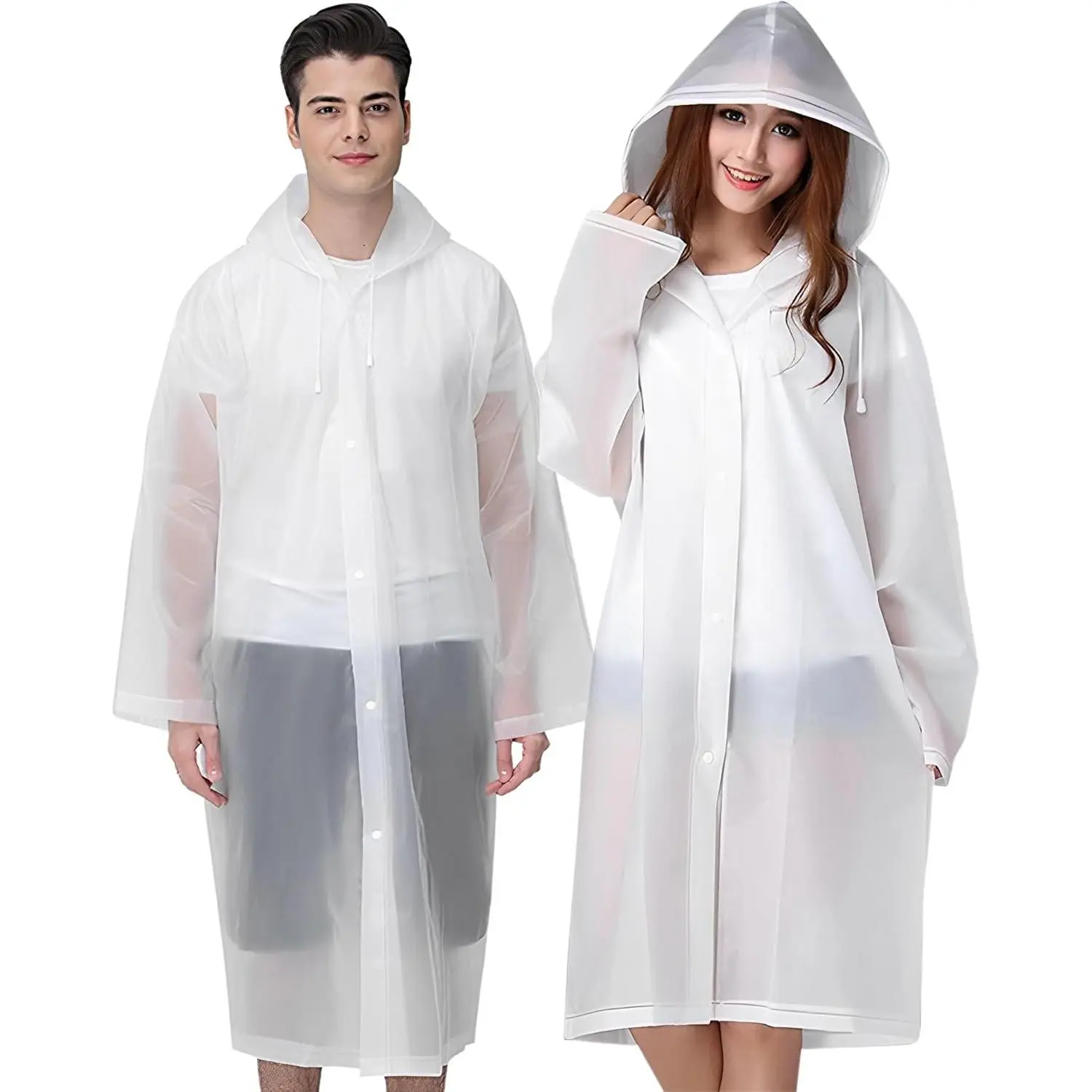 Rain Ponchos for Adults Reusable, 2 Pcs Emergency Raincoats for Women Men with Hood and DrawstringGift