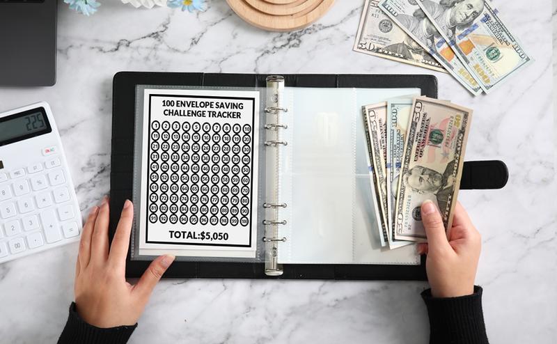 100 Envelopes Money Saving Challenge - Money Saving Binder, Savings Book with Cash Envelopes Easy and Fun Way to Save $5,050, 100 Envelope Challenge Binder for Budgeting Money Saving