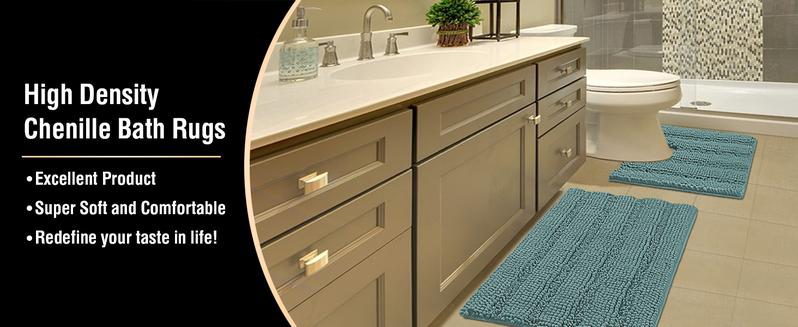 H.VERSAILTEX Bathroom Rugs Bath Rug Set 2 Piece Bathroom Contour Rug Toilet Mat Sets Non Slip Contour Bath Rug Ultra Thick Water Absorbent Striped Bath Mats Washable