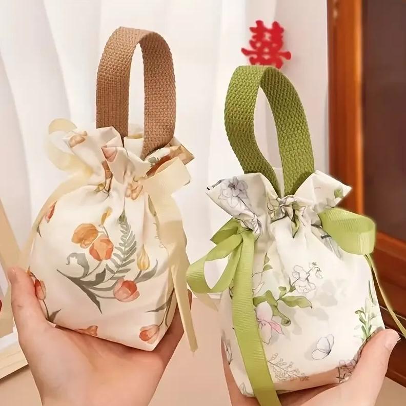 6/12 Pcs Reusable Canvas Drawstring Pouches, Durable And Elegant Multipurpose Bags For Storage And Gifting, Suitable For Jewelry, Candy, Wedding, Christmas And Valentine’s Day Celebrations
