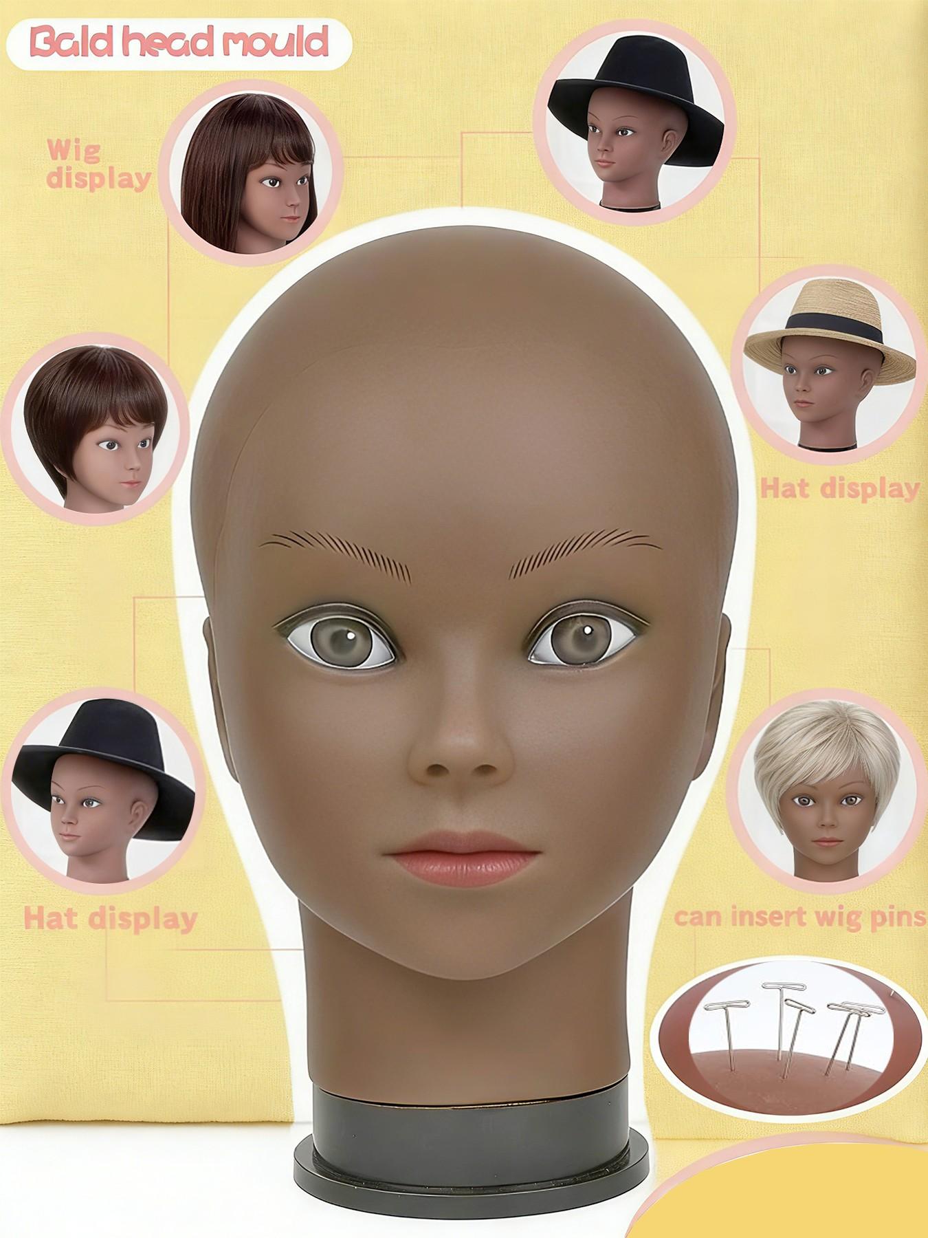 Professional Bald Mannequin Head for Makeup Practice, Wig Display, Hat Helmet Glasses Holder, Includes Free Clip Stand