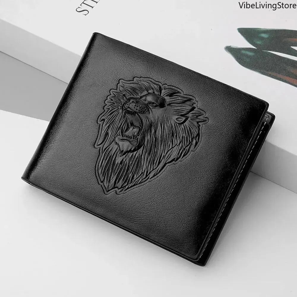 Men's Genuine Cowhide Leather Trifold Wallet, Personalized 3D Embossed Short Purse, Lightweight Minimalist Multi‑Card Holder with Zipper Coin Pocket, Casual Daily Use Leather Wallet