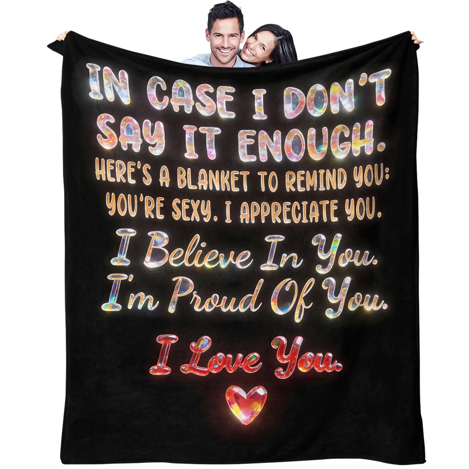 Romantic Confession Pattern Slogan Print Blanket, Daily Holiday Birthday Gift For Kids And Adults, Soft, Warm And Lightweight Plush Blanket, Suitable For Bed, Sofa, Car, Room Decoration